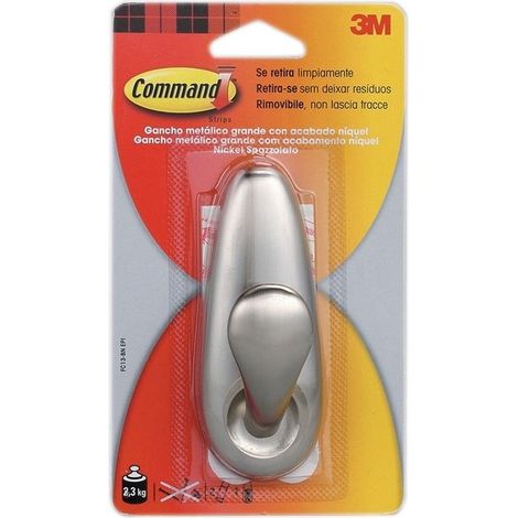 Gancho para colgar 3M 2,2 Kg Plateado Metalizado Metal Níquel (1 unidad) (1/2)