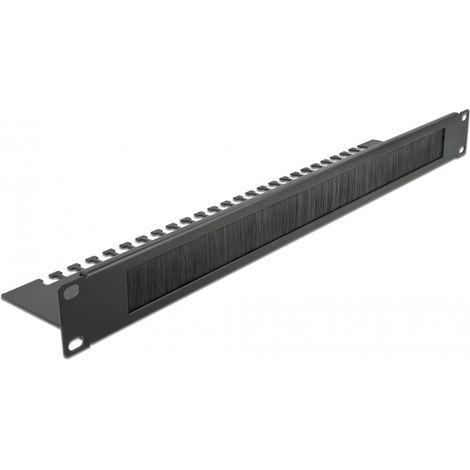 Delock 19 Regleta de cepillos para manejo de cables con placa de soporte de cables 1U negro