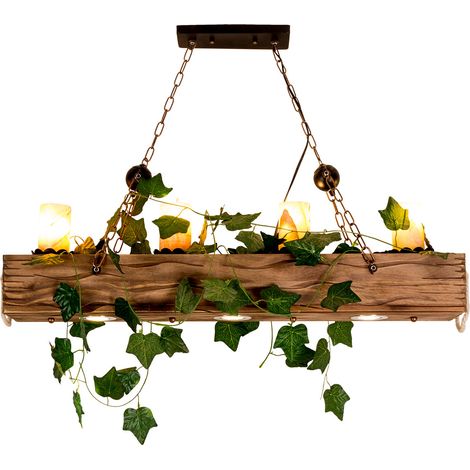 Plafonnier en bois à 4 lumières, suspension de style rustique, lustre linéaire suspendu de 39,3" de long pour salle à manger, Luminaire (1/5)