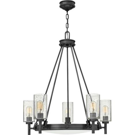Elstead Hinkley Collier Suspension cylindrique contemporaine en oxyde noir, 5 ampoules E27