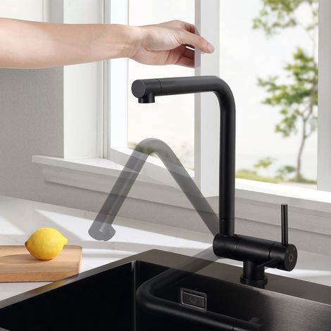 Cecipa Miscelatore Cucina Pieghevole Nero Rubinetto Cucina Pieghevole Rubinetto Acqua Calda Fredda contro Finestra, Acciaio Inossidabile 304 con Gorgogliatore Staccabile (1/5)