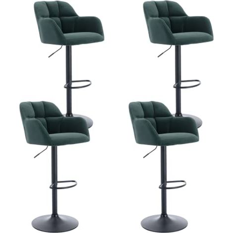 Wahson Set of 4 Velvet Bar Stools with Arm, Modern Height Adjustable Swivel Breakfast Stools for Kitchen, Home Bar & Restaurant, Green