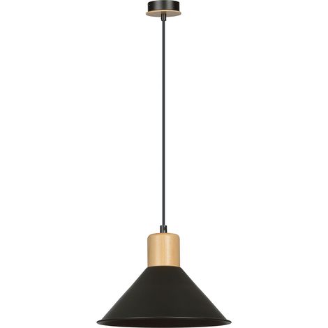 Suspension Emibig Rowen métal noire bois clair E27 Ø25 (1/5)