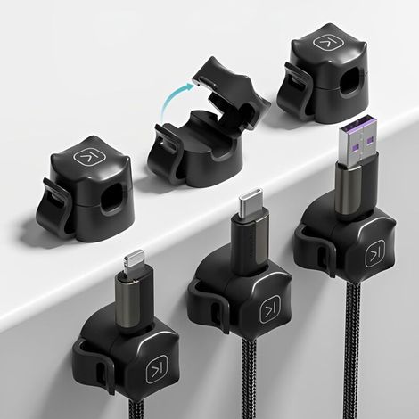 6 PCS Clips Câble Organisateur Bureau,Cable Clips Support de Câble,Fil fortement adhésif Support de chargeur,Noir (1/5)