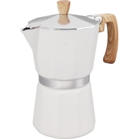 Cafetière Moka en alliage d'aluminium, chauffe rapide, poignée ergonomique, forme octogonale, compatible avec les plaques de cuisson à gaz et électriques, blanche, 300 ml (1/5)