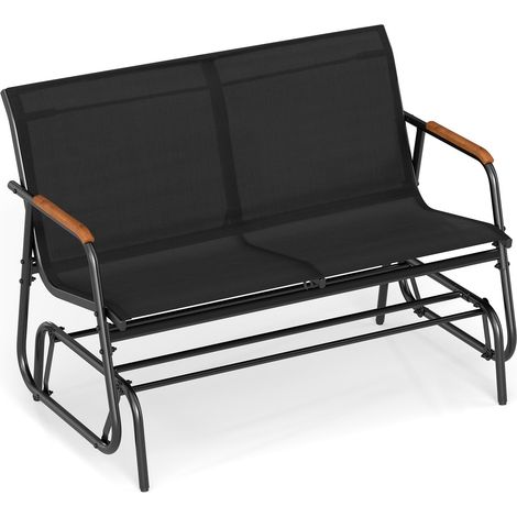 Schaukelbank für 2 Personen mit Teakholz-Armlehnen, Schwarz