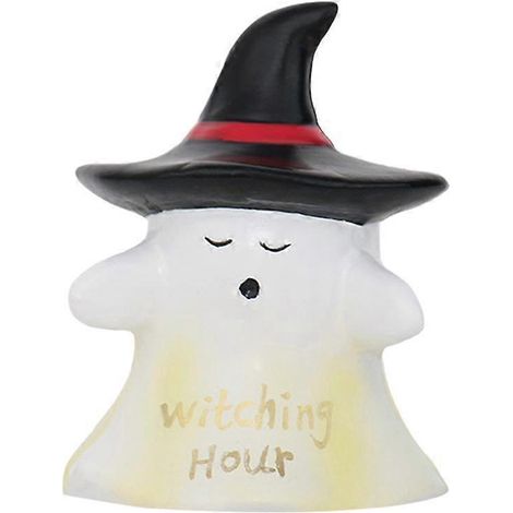 Cute Halloween Ghost Resin Ornament with Witch Hat for Spooky Desk and Nightstand Decor (1/3)