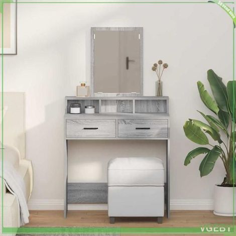 Table de Maquillage - ABI Coiffeuse - Gris Sonoma - Bois d'ingénierie - 79 x 41 x 140 cm (1/5)