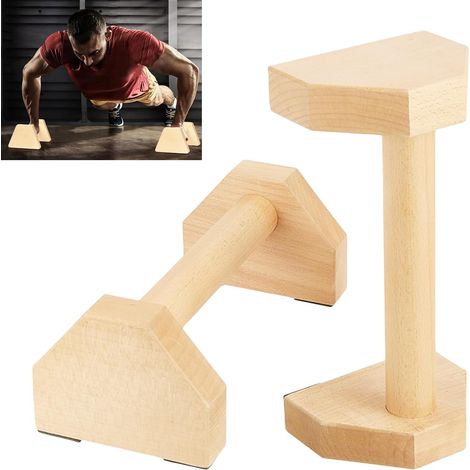 Lot de 2 poignées de pompes en bois - Poignées parallèles en bois antidérapantes - Barre push up - Yoga - Pour l'intérieur et l'extérieur - 25 cm (1/4)