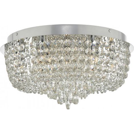 DAR EITAN - Plafonnier affleurant cristal perlé chrome clair et poli, 9x G9 (1/5)
