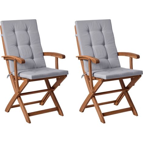 Set of 2 Garden Chairs with Cushions MAUI PREMIUM Acacia Wood Light Grey (1/5)