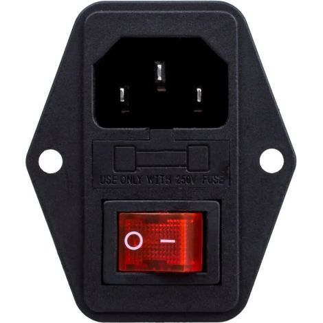 Prise alimentation mâle interrupteur module admission 3 broches 10A 250V C14 IEC320 (1/5)