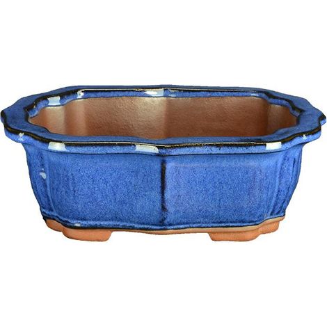 Vaso per bonsai ovale (forma mokko) in gres smaltato blu 23,5x17,5x8 cm - BJA1a