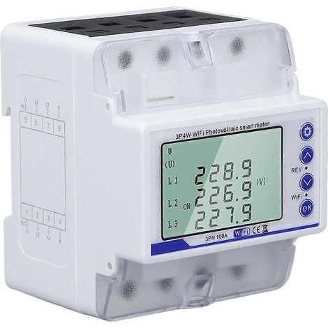 Dreiphasen-Energiezähler mit WLAN-Leistungsschalter und LCD-Display – 60–300 V (1/5)