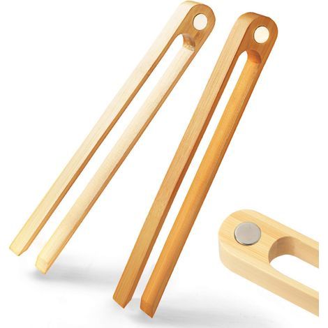 Pinzas magnéticas para tostadora 100% bambú natural, pinzas de madera para pan de 22 cm, accesorio de cocina moderno, ecológico y que ahorra espacio, juego de 2 (1/5)