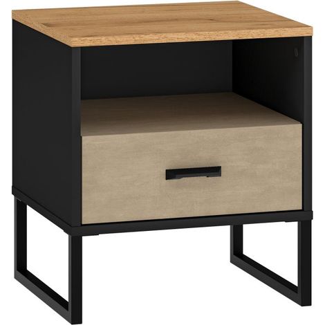 Nachttisch 1 Schublade Zoran Schwarz und Holz (1/5)