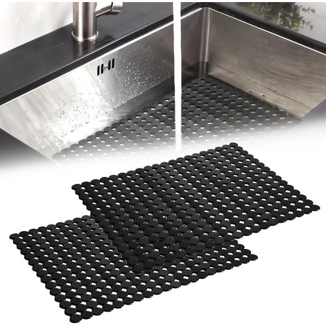 2 alfombrillas para fregadero de 40×30 cm, de PVC negro, recortables, de cerámica/acero inoxidable. (1/4)