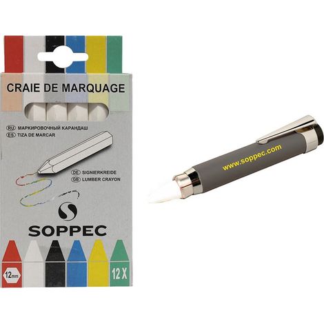 Lot de 1 porte-craie et une boite de 12 craies de marquage blanches (1/5)