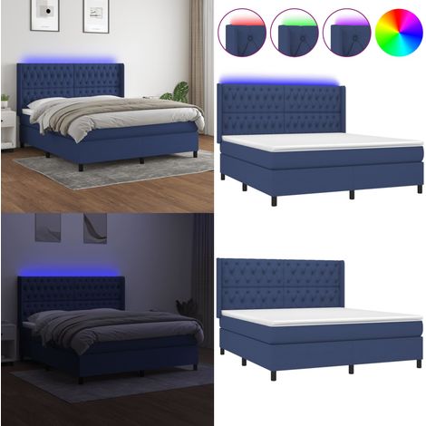 Boxspringbett mit Matratze & LED Blau 160x200 cm Stoff - Boxspringbett - Doppelbett - Schlafsofa - Bettauflage - Lattenrost - Home & Living (1/5)