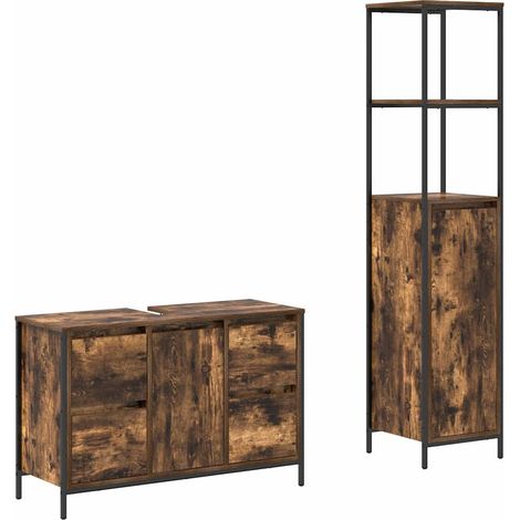 Ensemble de mobilier de salle de bain 2 pcs,Ensemble de meubles de salle de bain Chêne fumé et noir CFW51063 (1/5)