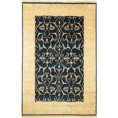 Tapis design Desuer - Designertapis - 300x200cm, Rectangular - 70% Laine vierge, 30% Soie - Noué main - Bleu (1/4)