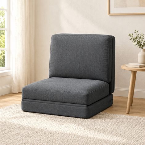 3-in-1 faltbares Bodenschlafsofa, Samtoptik-Stoff, Dunkelgrau HAVRYA (1/5)