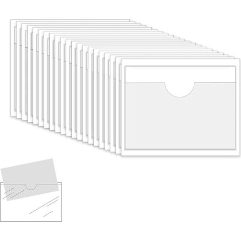 Set mit 12 selbstklebenden Etikettenhaltern – 10 x 6 cm – mit Beschriftungsfenster – Aufkleber – für Visitenkarten – transparent – wasserfest – für Zuhause, Büro, Schule (transparent) (1/4)