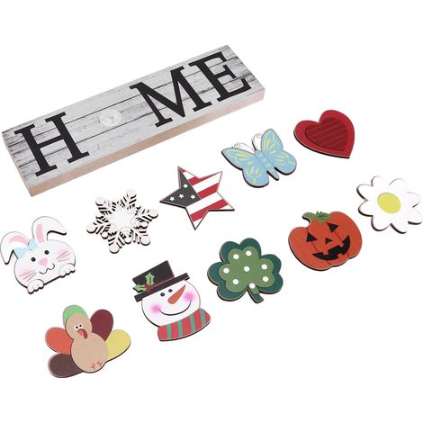 Décoration murale en bois pour maison de campagne : panneau de bienvenue, 10 icônes interchangeables, lettres décoratives artisanales (1/5)