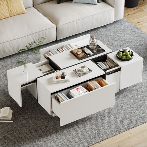 tavolo soggiorno 100x60x40 con cassetti lucido bianco OKMYHOME (1/5)