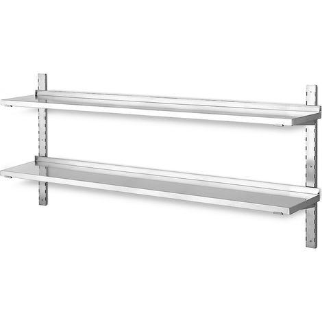 BRB Étagère murale en acier inoxydable avec 2 étagères - 1400 x 355 mm - Charge maximale : 20 kg (1/2)
