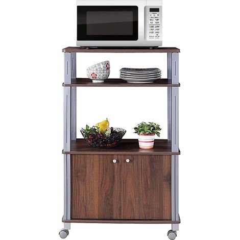 COSTWAY Meuble de Rangement Etagère de Cuisine Roulant en Bois Chariot de Cuisine de Service Micro-ondes Couleur de Café (1/5)