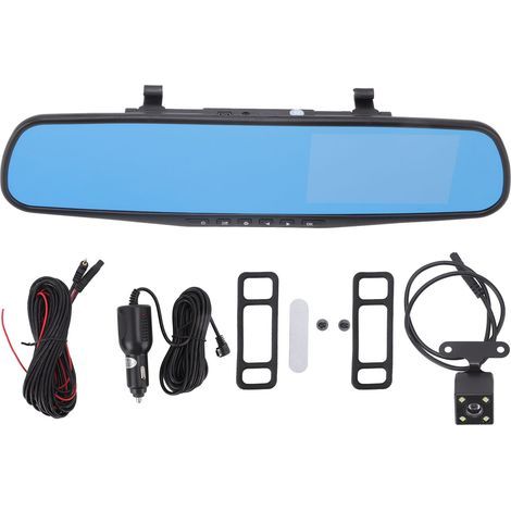 Caméra de voiture 4,3 pouces avec miroir, enregistrement 1080p, détecteur de chocs et surveillance parking. (1/5)