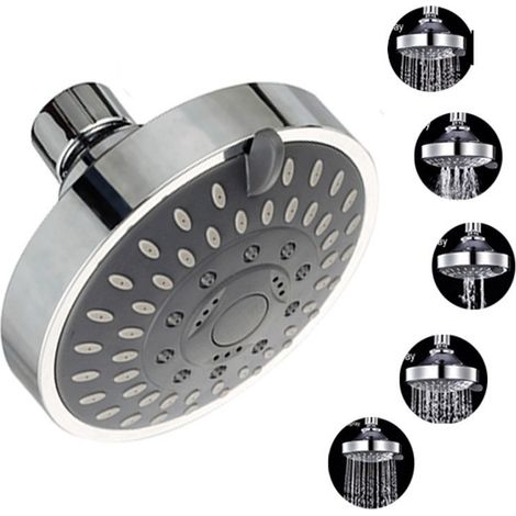 Tête de Douche, Pommeau de Douche Fixe,Tete de Douche Haute Pression, Pommeau de Douche Pluie à Économie d'Eau Ajustable 5 Réglages (1/5)