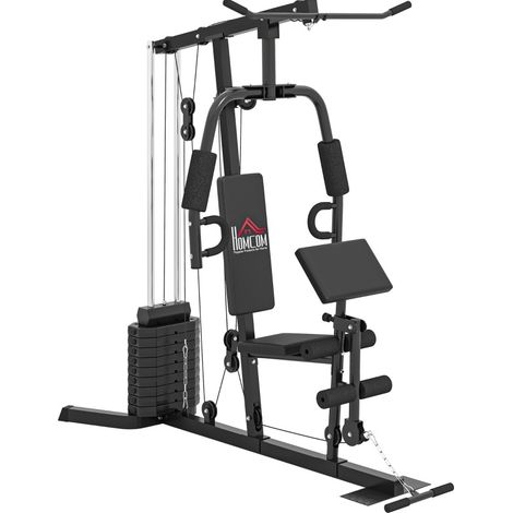 Multifunktionsstation mit 45-kg-Gewichtsblock aus schwarzem Stahl 180 x 108 x 200 cm (1/5)