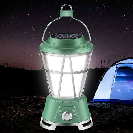 Lampe De Camping Solaire - LED 360° - Alimentation Solaire USB Piles AA - IPX4 - 2 Modes Lumière - 1 Pièce (1/5)