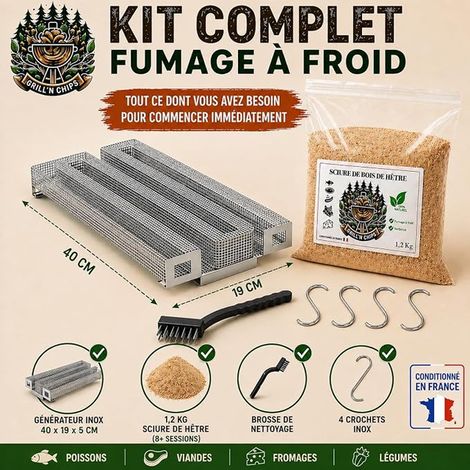 Générateur Serpentin XL de Fumée Froide Fumoir Sciure 1,2 Kg (1/4)