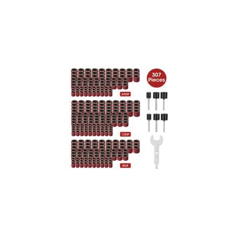 -Conjunto de 307 piezas de ponçage à tambour Kit de tambour de ponçage - Manchons de bande de ponçage 300 piezas (80 / 120 / 240 ) + Mandrines de tambor 6 piezas para uso giratorio + 1 clé combi