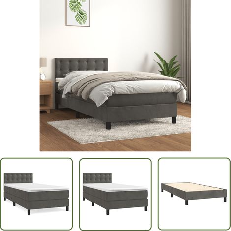 The Living Store Boxspringbett mit Matratze Dunkelgrau 90x190 cm Samt - Samtbett - Boxspringbett - Doppelbett - Bettenrahmen - Hochwertiges Bett (1/5)