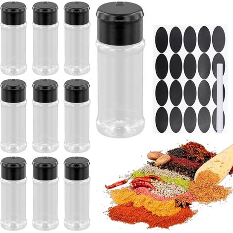 Pots à Épices Vides en Plastique, ml 10,4x4cm Bocaux avec Étiquettes, Stylo,Récipients Boite Saupoudreur D'épices pour Armoire Tiroir (1/5)
