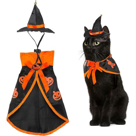 Déguisement d'Halloween pour animaux de compagnie avec chapeau et cape pour chat et chien - Parfait pour une fête d'Halloween (1/5)