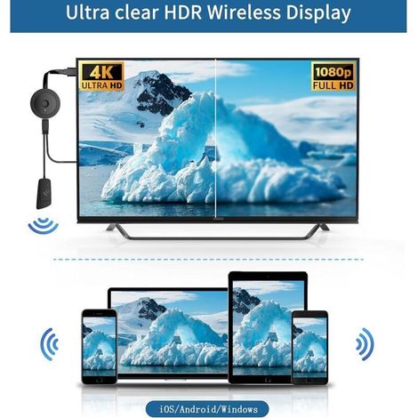 Adattatore dongle HDMI wireless per TV HD, lettore multimediale intelligente wireless per streaming, trasmissione dello schermo tramite WiFi per Miracast/Airplay/iOS/Mac OS/Android/Windows/DLNA per mo (1/4)