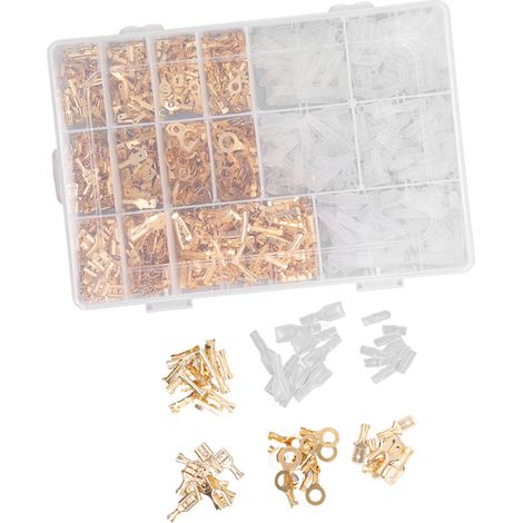 Lot de 1000 Connecteurs Cosse Plate Mâle Femelle à Sortir, Bornes à Cisailler Isolées 2.8 4.8 6.3mm, Doré (1/5)