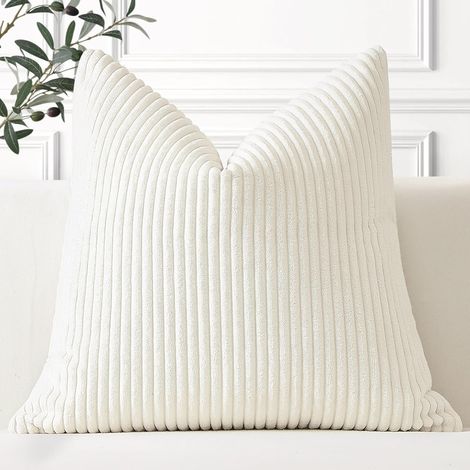 Lot de 1 Housse de Coussin en Velours Côtelé Décoratif Canapé Taie d'oreiller Douce pour Maison Salon Chambre Lit Clic Clac Décoration 60x60cm Crème Beige (1/5)