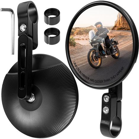 Motorrad Spiegel 2er Set E24, Universal Lenkerendenspiegel 360° drehbar, für 22/25mm Lenker (1/4)