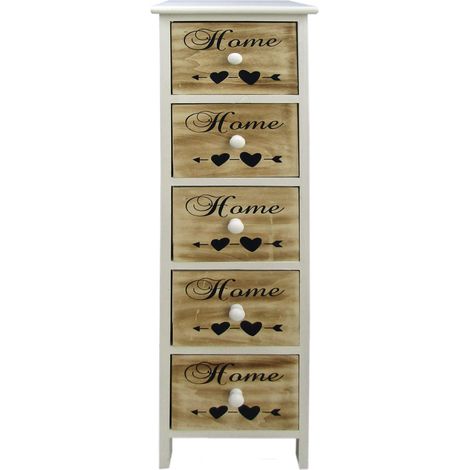 Rebecca Mobili Cassettiera Settimino 5 Cassetti Legno Bianco Marrone 91x26x30 (1/5)