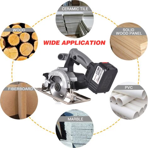 Scie circulaire sans fil 21 V, sans balais, 7 800 tr/min, batterie 4,0 Ah, chargeur rapide, angle de coupe réglable à 45°, diamètre de 110 mm, outil de travail du bois (1/5)
