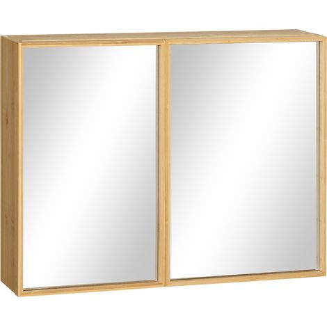 Miroir placard de salle bain NEON en bambou verni (1/5)