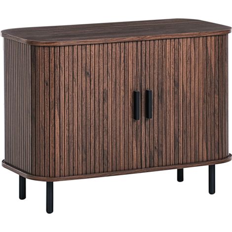 Credenza retrò ad ante scorrevoli MDF Gambe in metallo Legno scuro Bradley