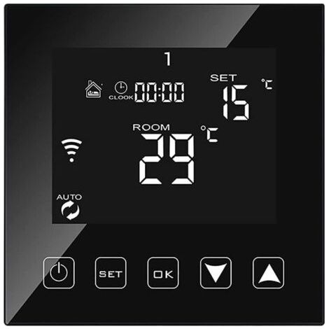 QORVA-Intelligent Thermostat WiFi Connecté pour Chaudiere gaz/Eau 3A Filaire Alexa/Google Home/Tuya Smart Life APP Compatible, Thermostats d'ambiance Programmable Chaudière Murale Noir