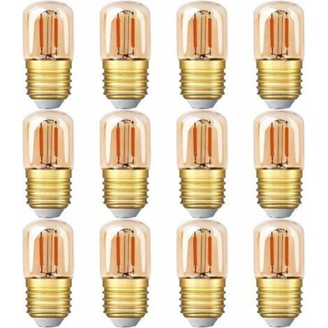 Pr Mini Tubular LED Light Bulb, 1W T28 Edison LED Filament Bulb E27 Screw Base 2200K Super Warm Yellow Light Bulb for Decorative Non-Dimmable (Amber Glass) 12 Pack [Energy Class G] (1/5)
